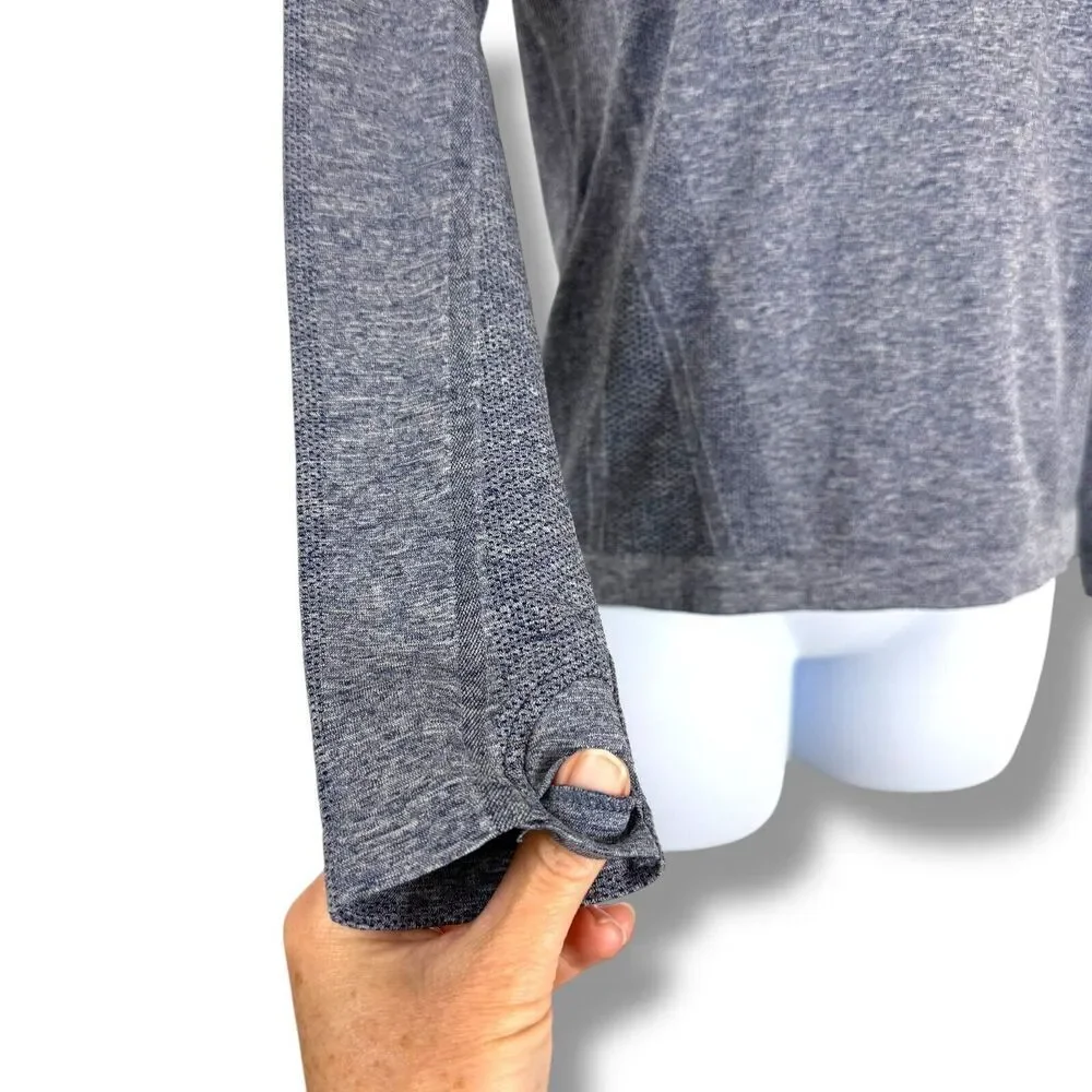 Athleta Girl Top Kids 12 Large Blue Heathered Long Sleeve Tech Thumb Holes